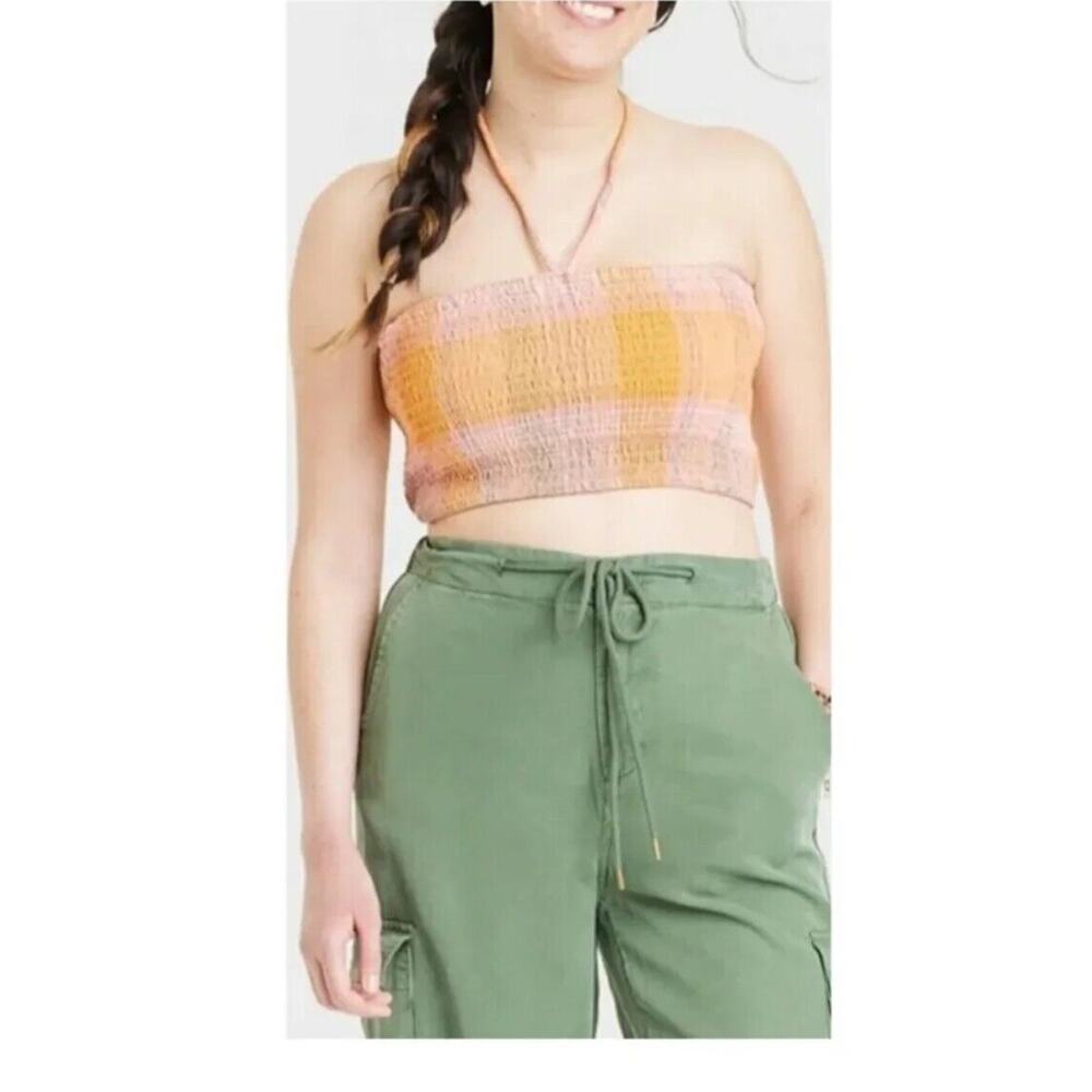 Universal Thread Smocked Tank Top -Pink Plaid Women's M NWT